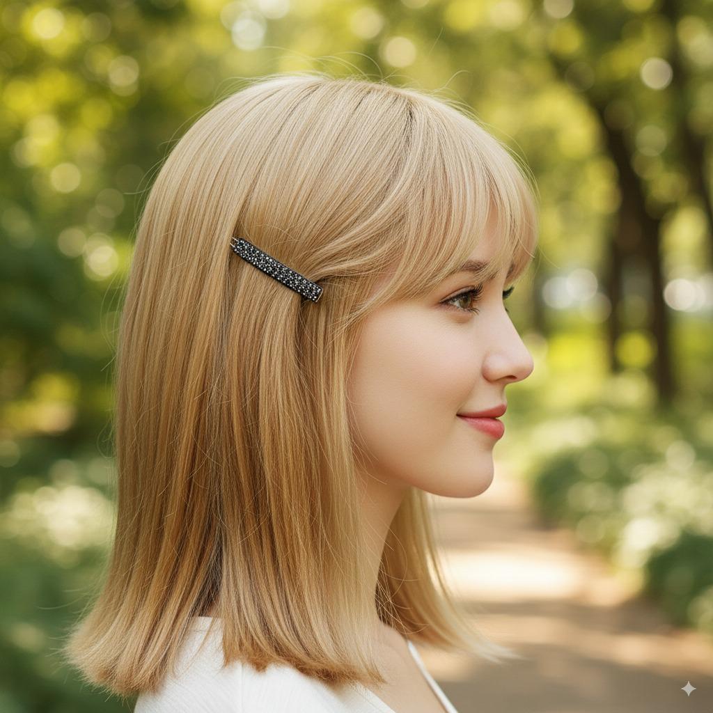 Black Short Square Bobby Pin with Cubic (2.0 Inch) / Cute French Hair Pin / Hair Accessory for Woman / Bow Barrette for Thin Hair