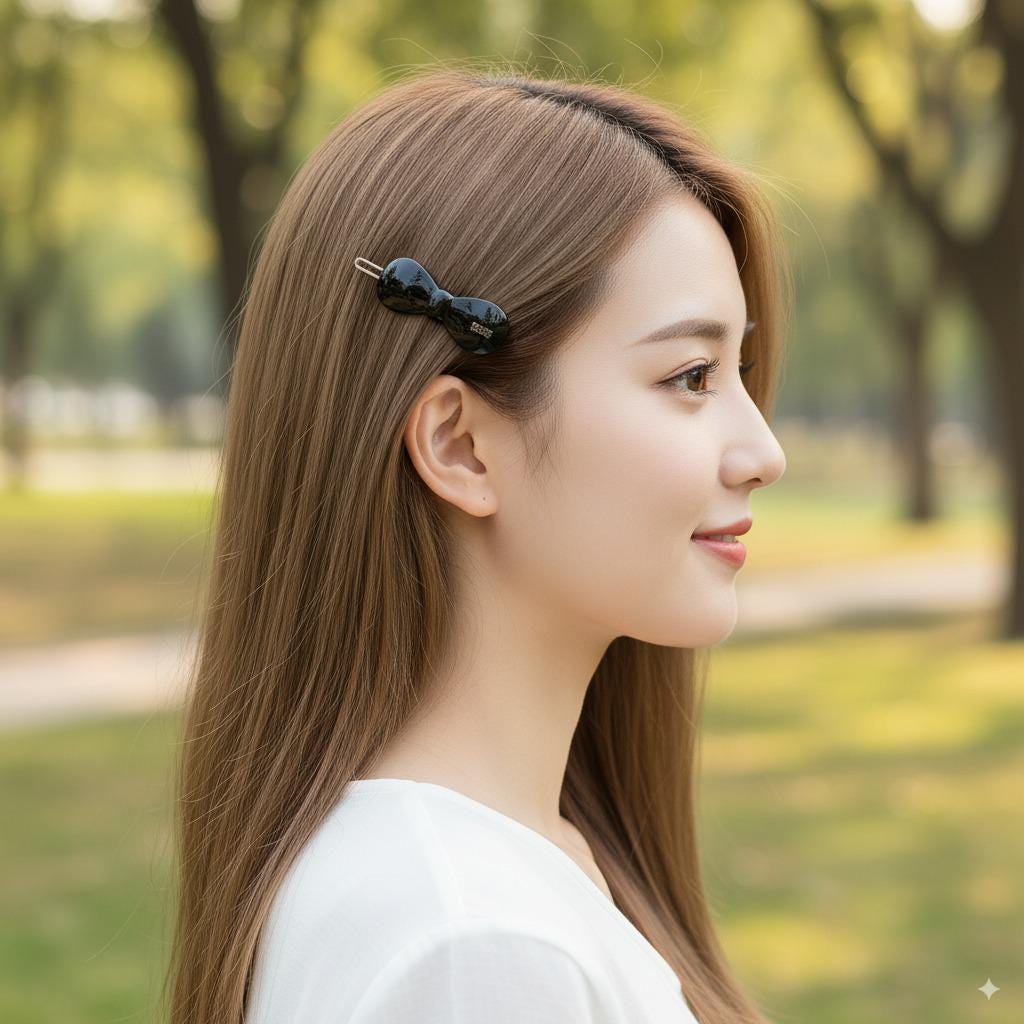Round Convex Ribbon Snap Clip Bobby Pin (1.9 Inch) / Vintage French Hair Pin / Hair Accessory for Woman / Bow Barrette for Thin Hair