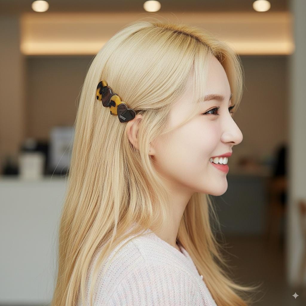 Mix Double Heart Hair Barrette (2.8 Inch) / Tortoise Marble French Hair Pin / Hair Accessory for Woman / Automatic Hair Clip