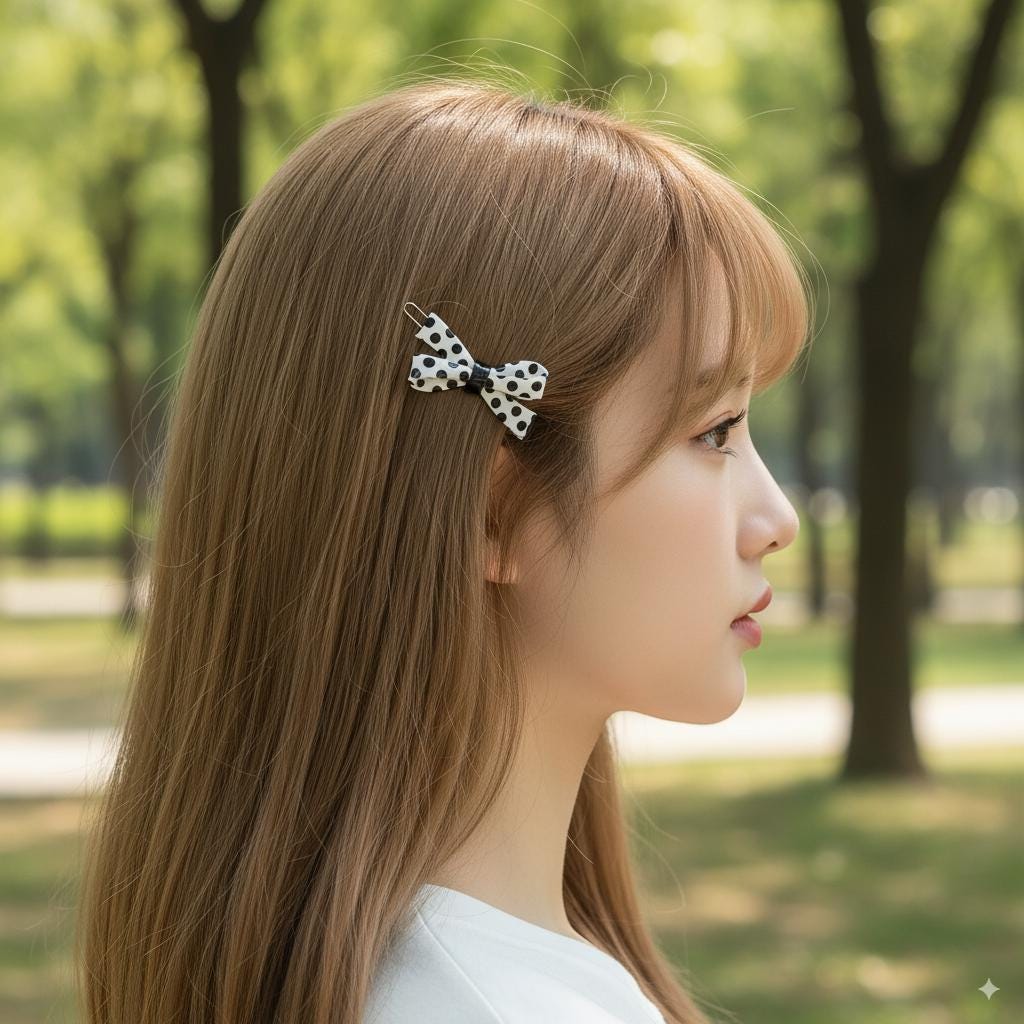 Dot Double Ribbon Bobby Pin (1.8 Inch) / Tortoise Marble French Hair Pin Clip / Hair Accessory for Woman / Bow Barrette