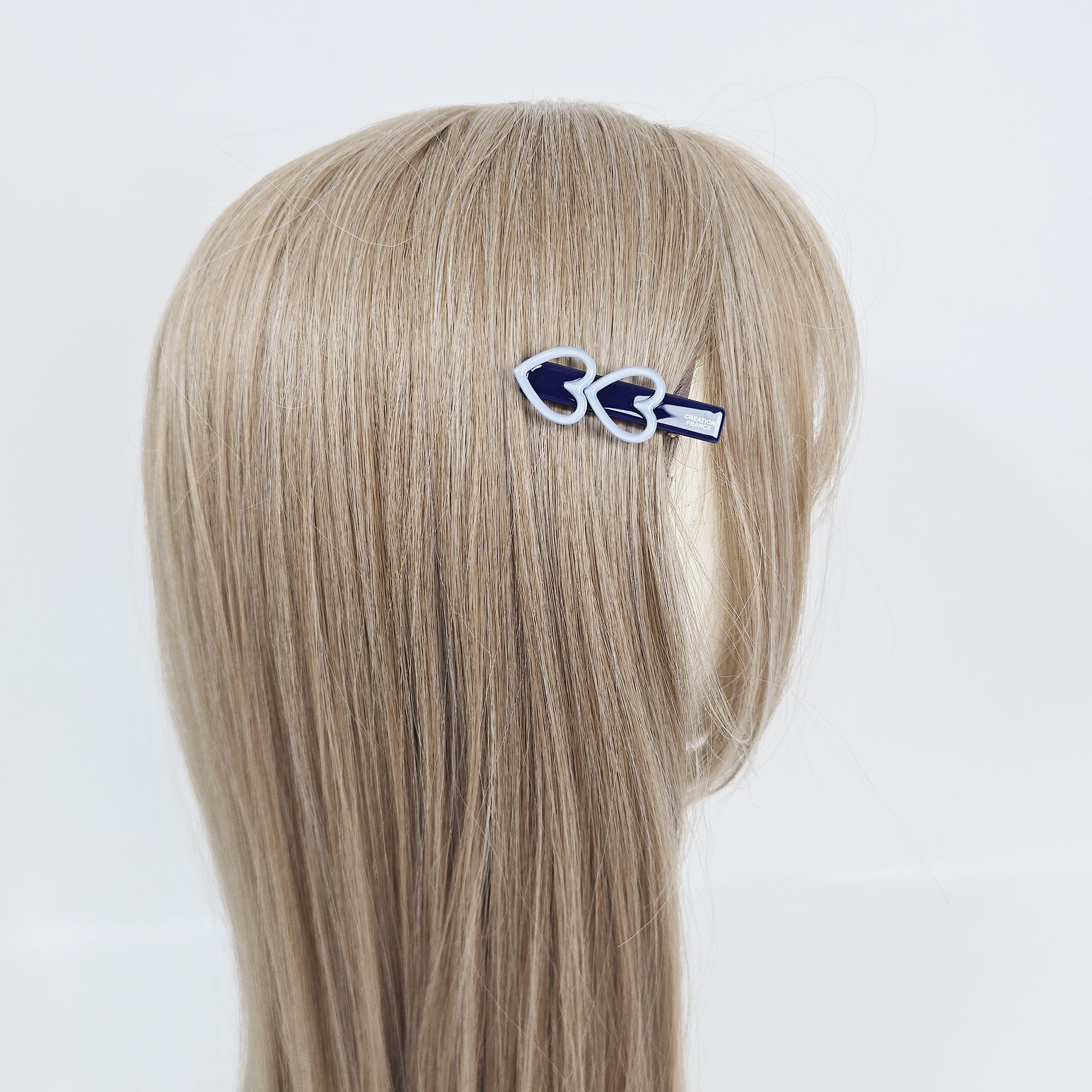 Twin Mini Heart Straight Side Clip Hair Claw Clip (2.0 Inch) / Vivid Color French Pin / Alligator Hair Clip for Woman