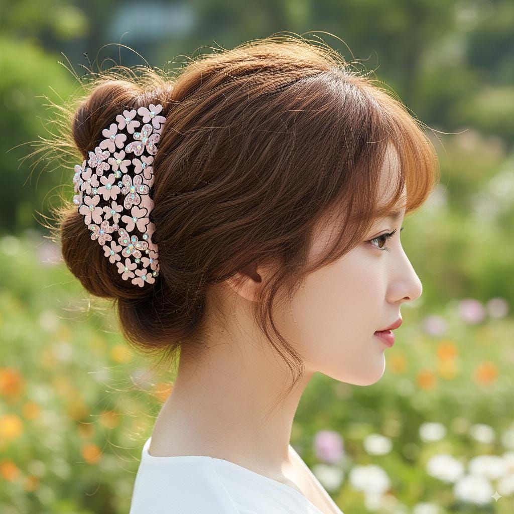 Brightening Blossom Garden Big Clip Hair Claw (4.7 Inch) / Pastel Color French Hair Pin / Hair Barrette for Woman