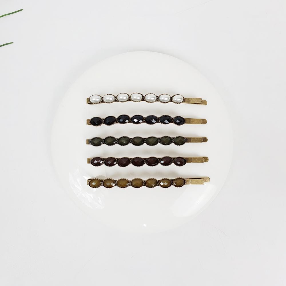 Formica Thin Hair Pin (2.4 Inch ) / Diamond Cut Formica Stone Decorated Barrette / Vintage Antique Hair Accessory for Woman