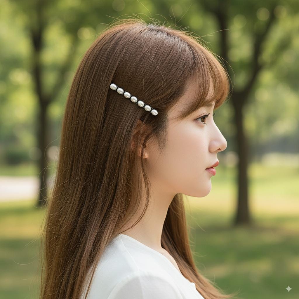 Oval Formica Hair Barrette (2.4 Inch) / Diamond Cut Formica Stone Decorated Barrette / Vintage Antique Hair Accessory / Automatic Hair Pin