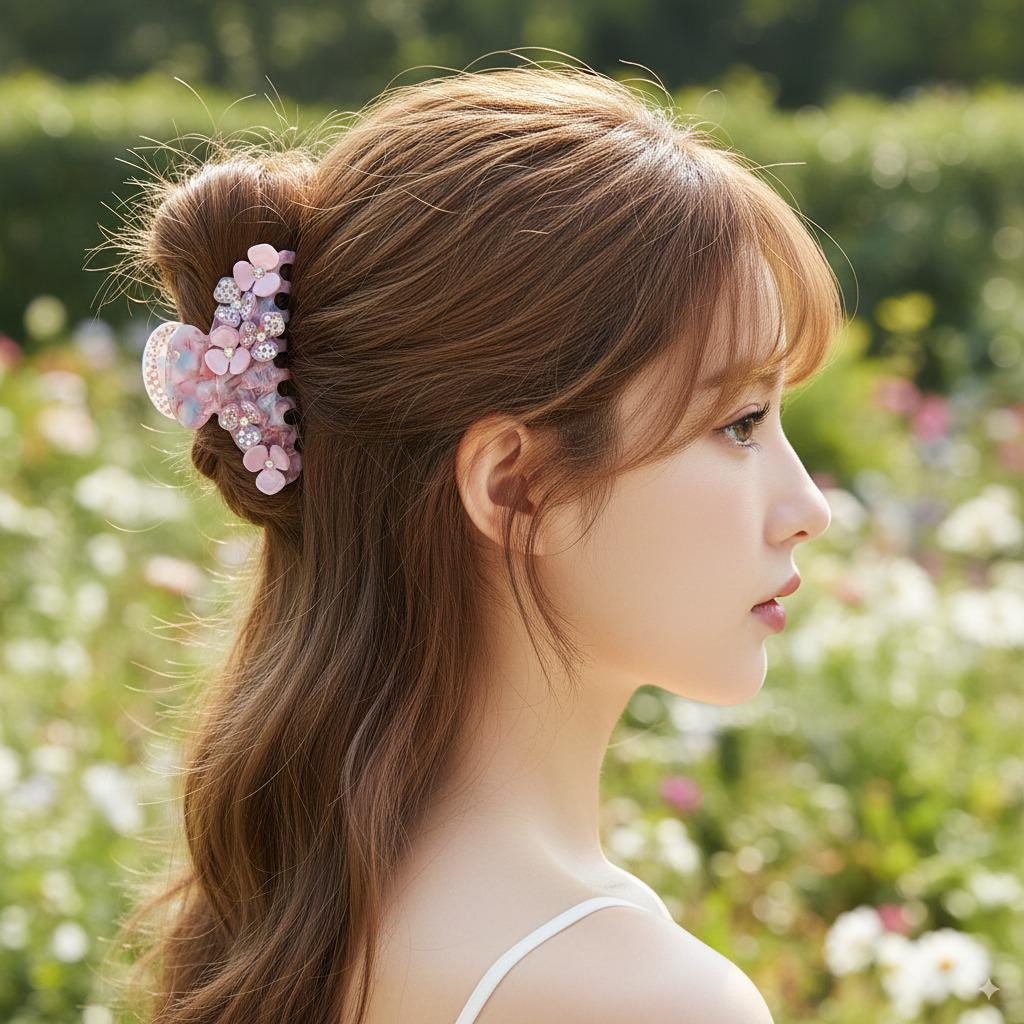 Leopard Bloom Big Claw Clip with Cubic (3.5 Inch) / Luxurious French Hair Pin / Hair Barrette for Woman