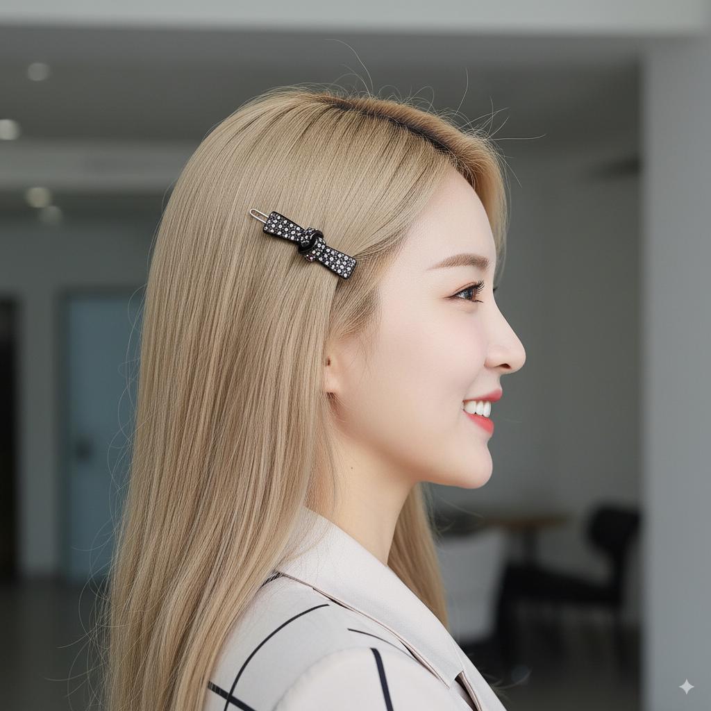 Cubic Stone Straight Knot Bobby Pin (2.0 Inch) / Tortoise Marble French Hair Pin Clip / Hair Accessory for Woman / Bow Barrette