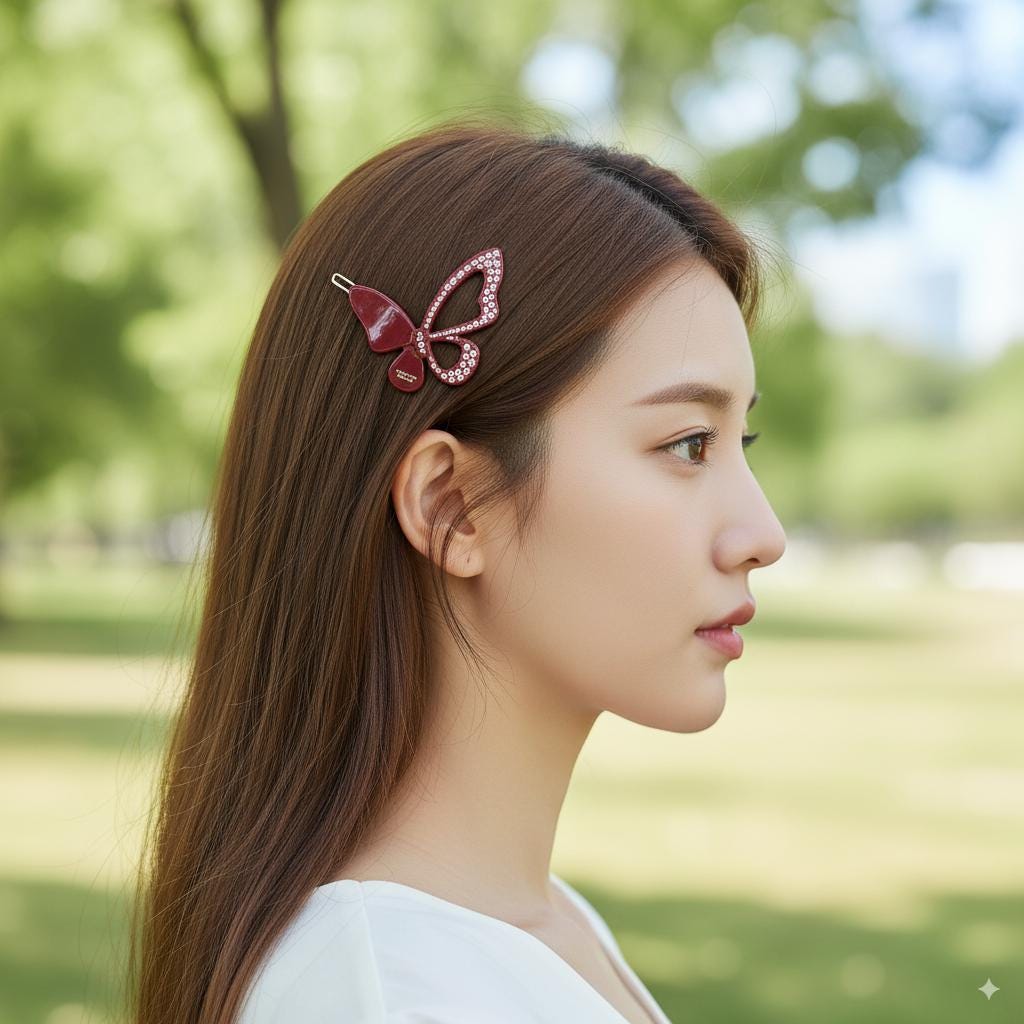 Pure Color Cubic Stone Butterfly Manual Snap Clip Bobby Pin (2.2 Inch) / Vintage French Hair Pin / Bow Barrette for Thin Hair