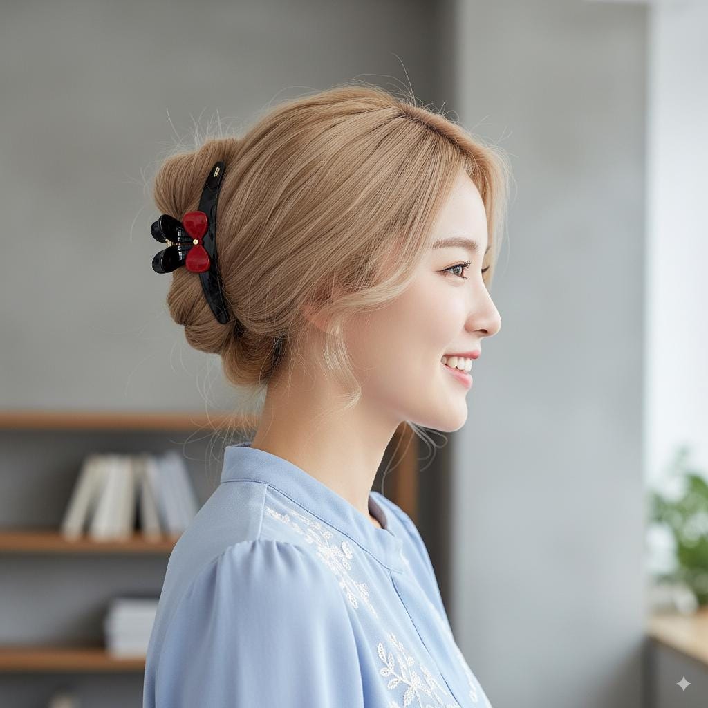 Black Aurora Rabbit Round Tie Hair Claw Clip with Cubic (4.7 Inch) / Elegance French Hair Pin / Hair Barrette for Woman