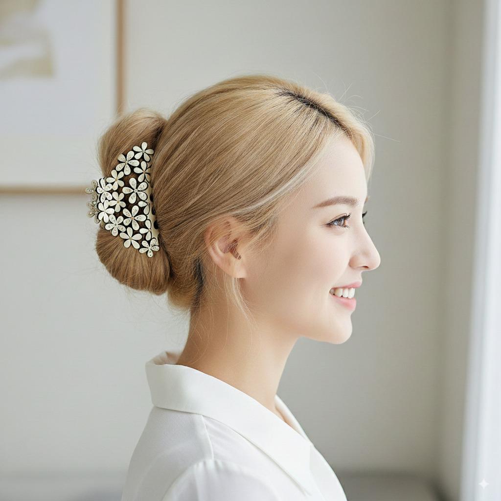 Pastel Color Glittering Blossom Large Hair Clip / Luxurious Grand French Hair Pin / Flower Hair Clip for Woman