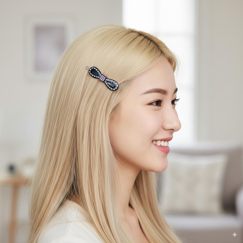 Claire Cubic Line Round Ribbon Bobby Pin (2.0 Inch) / Tortoise Marble French Hair Pin Clip / Hair Accessory for Woman / Bow Barrette