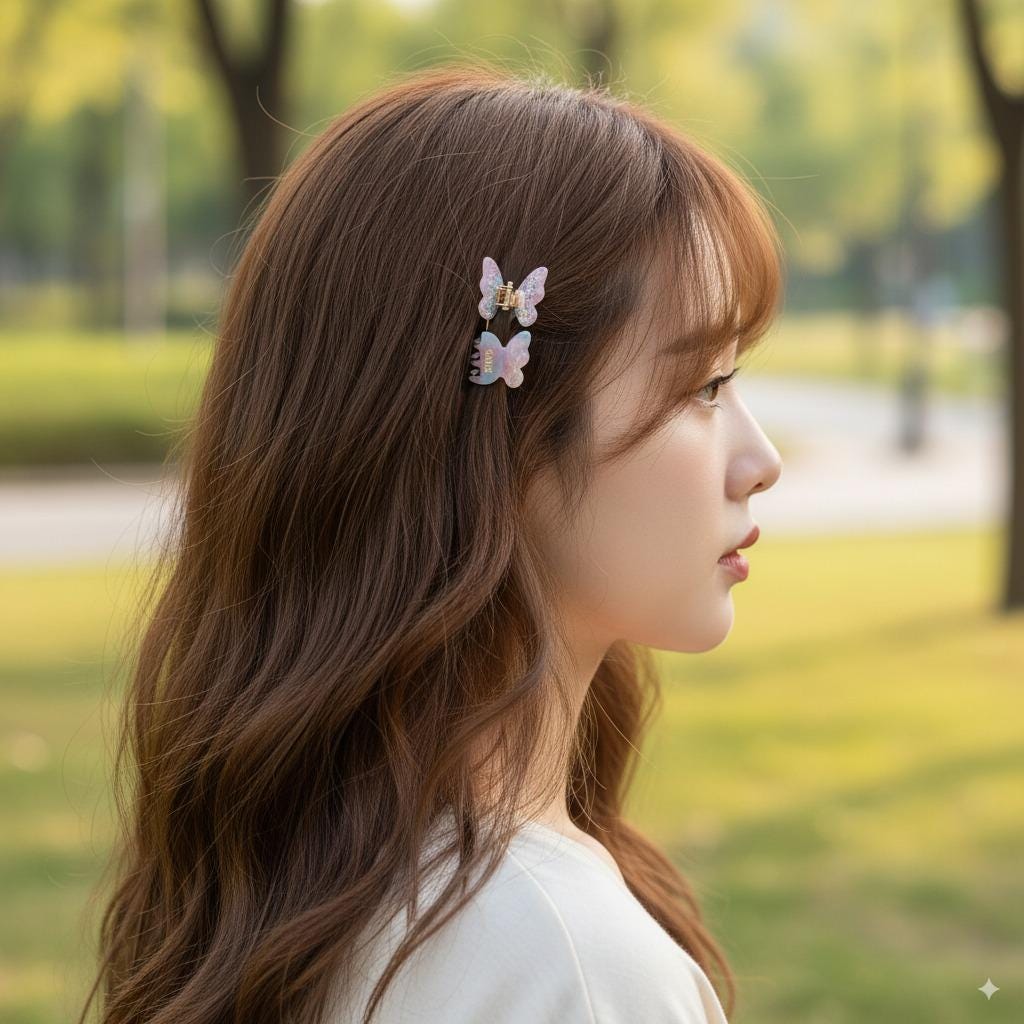 Kelsi Butterfly Point Mini Hair Claw Clip with Cubic (2 pieces in 1 set) / Cute Tortoise Shell French Hair Pin / Small Hair Clips