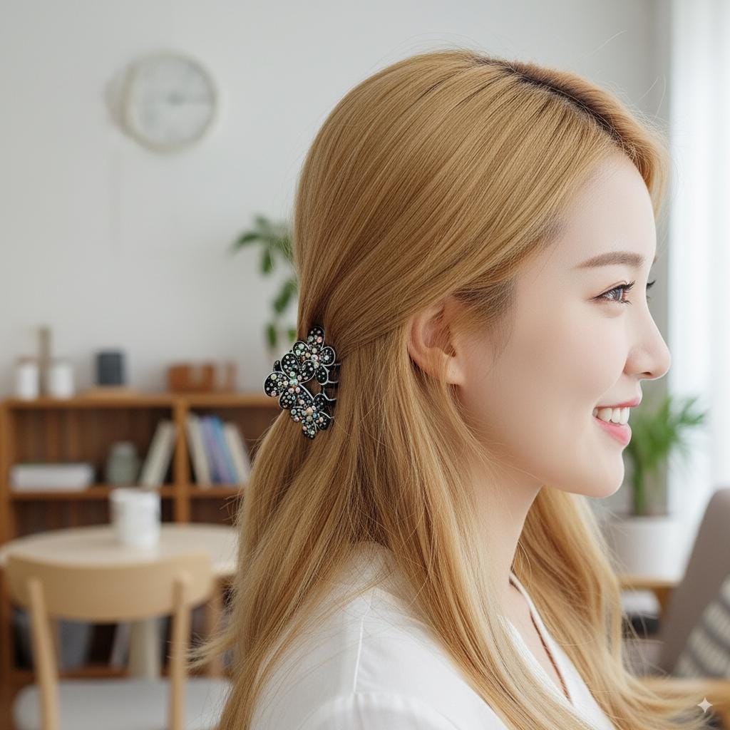 Pastel Color Sparkling Triple Blossom Hair Claw Clip / Luxurious French Hair Pin / Hair Accessory for Woman / Flower Hair Clip