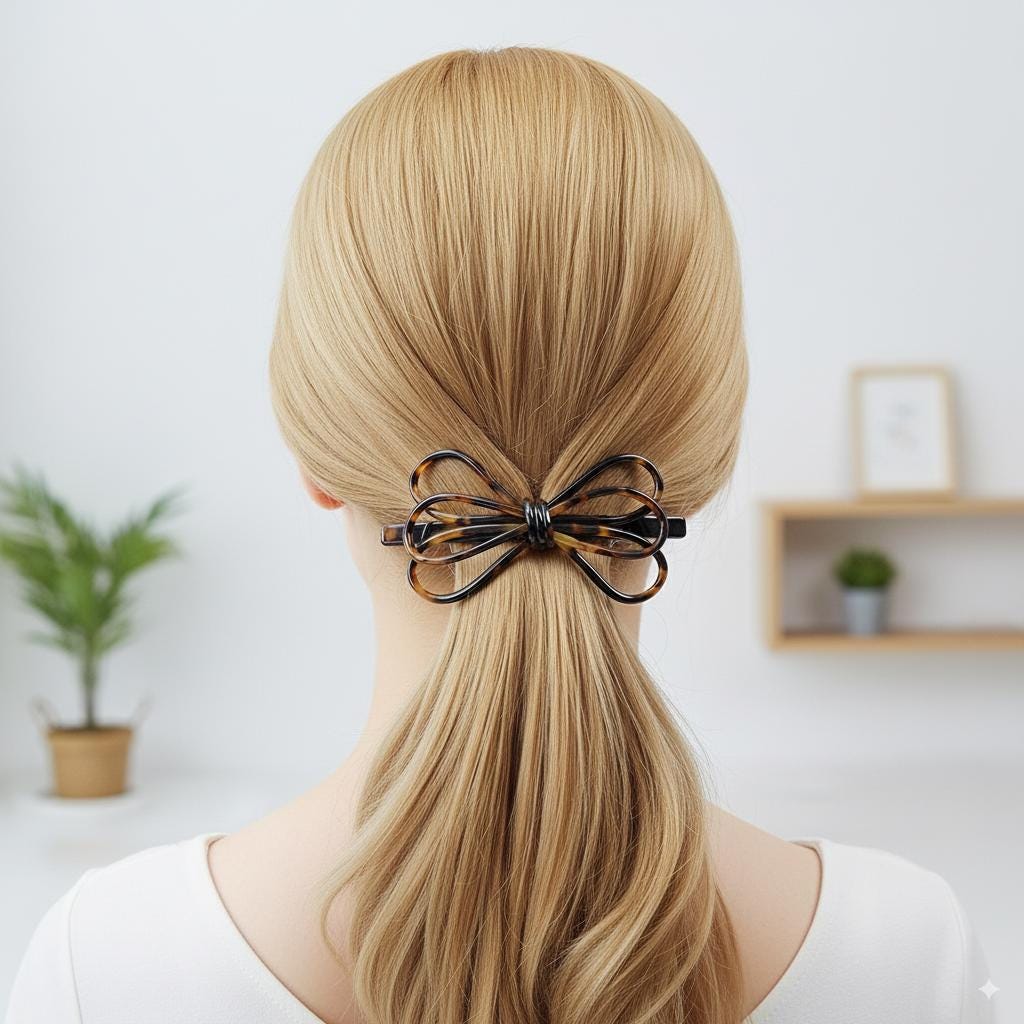 Tortoise Shell Triple Ribbon Hair Barrette (4.3 Inch) / Luxurious French Hair Pin / Hair Accessory for Woman / Automatic Hair Pin