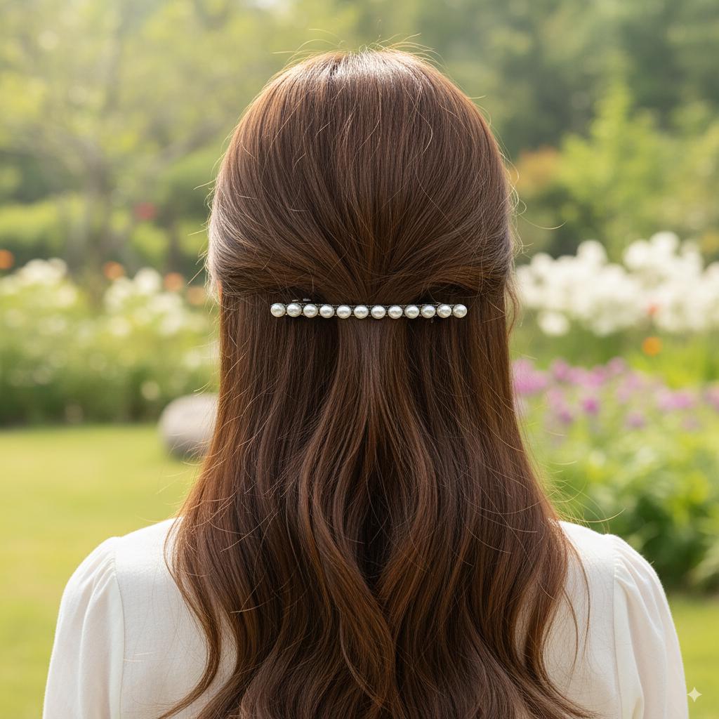 Oval Formica Hair Barrette (4.0 Inch) / Diamond Cut Formica Stone Decorated Barrette / Vintage Antique Hair Accessory / Automatic Hair Pin