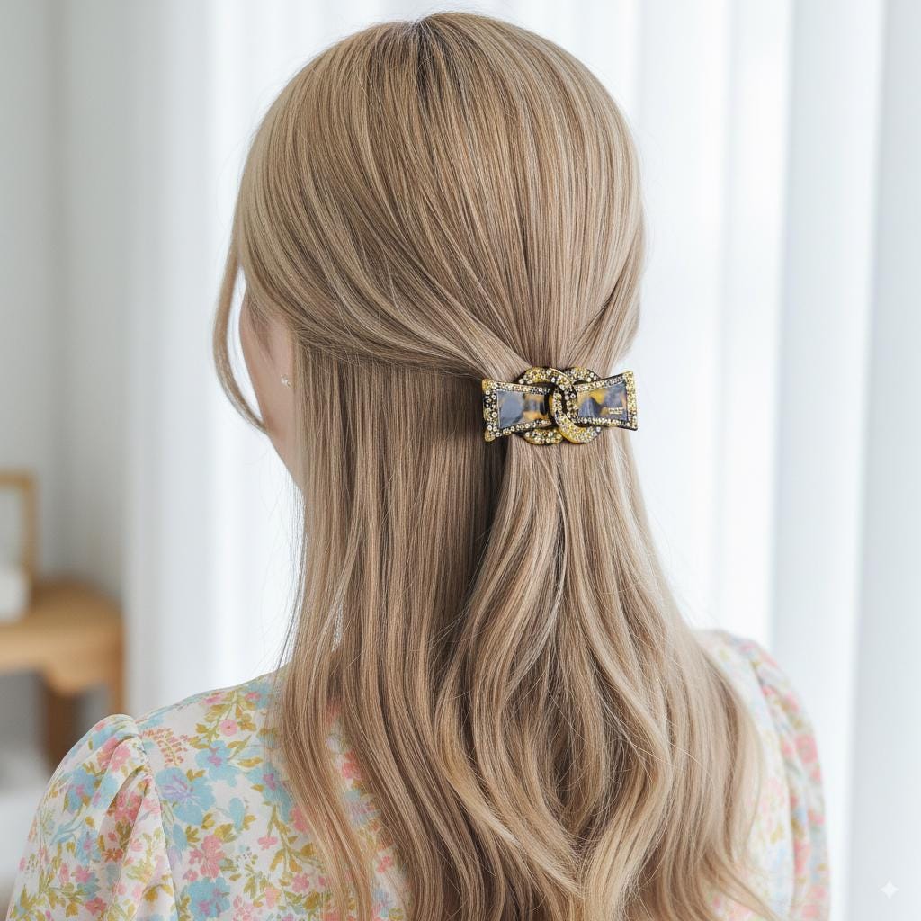 Sparkling Chain Cubic Line Half-Up Hair Barrette (3.1 Inch) / Elegance French Hair Pin / Automatic Hair Clip