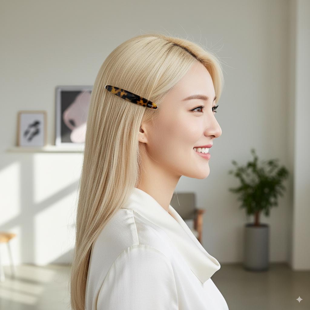 Luxurious Oval Hair Stick Hair Claw Clip (3.7 Inch) / Tortoise Shell French Hair Pin / Hair Accessory for Woman / Snap Clip for Thin Hair