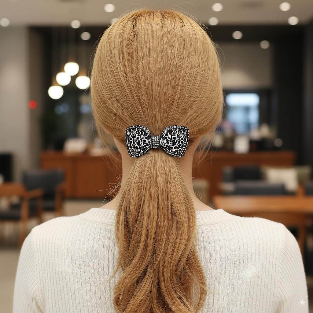 Pastel Color Flower Big Ribbon Hair Barrette with Cubic (3.9 Inch) / Luxurious French Hair Pin / Automatic Hair Clip