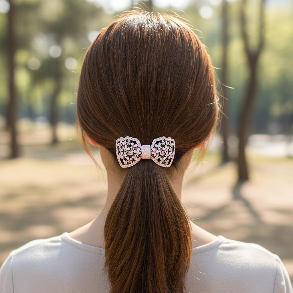 Pastel Color Flower Big Ribbon Hair Barrette with Cubic (3.9 Inch) / Luxurious French Hair Pin / Automatic Hair Clip