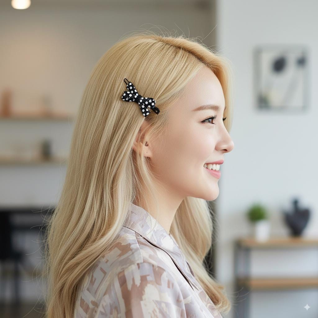 Dot Double Ribbon Bobby Pin (1.8 Inch) / Tortoise Marble French Hair Pin Clip / Hair Accessory for Woman / Bow Barrette