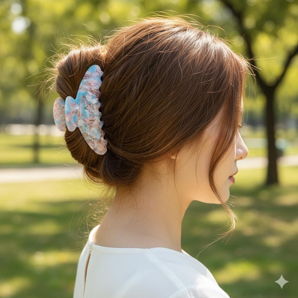 Marble Long Half Moon Large Hair Claw Clip (4.3 Inch) / Luxurious French Hair Pin / Hair Barrette for Woman