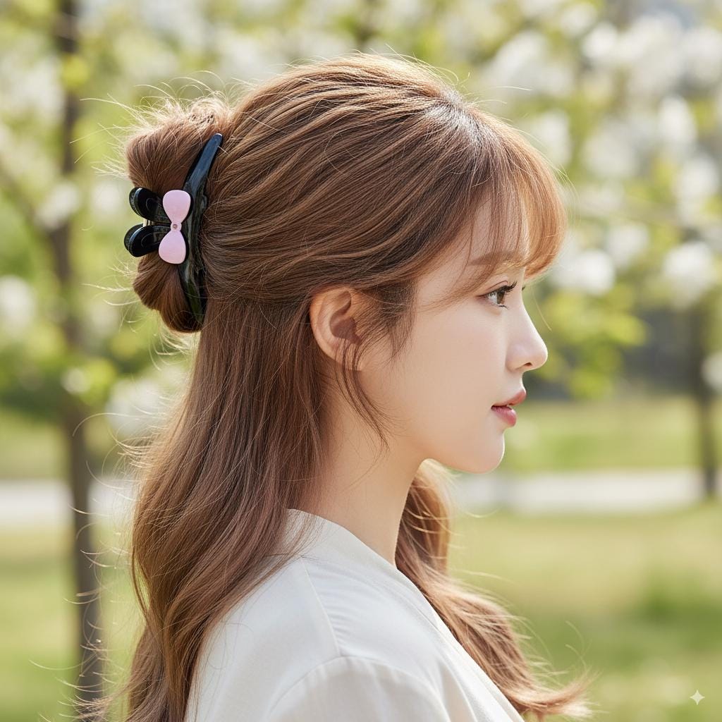 Black Aurora Rabbit Round Tie Hair Claw Clip with Cubic (4.7 Inch) / Elegance French Hair Pin / Hair Barrette for Woman