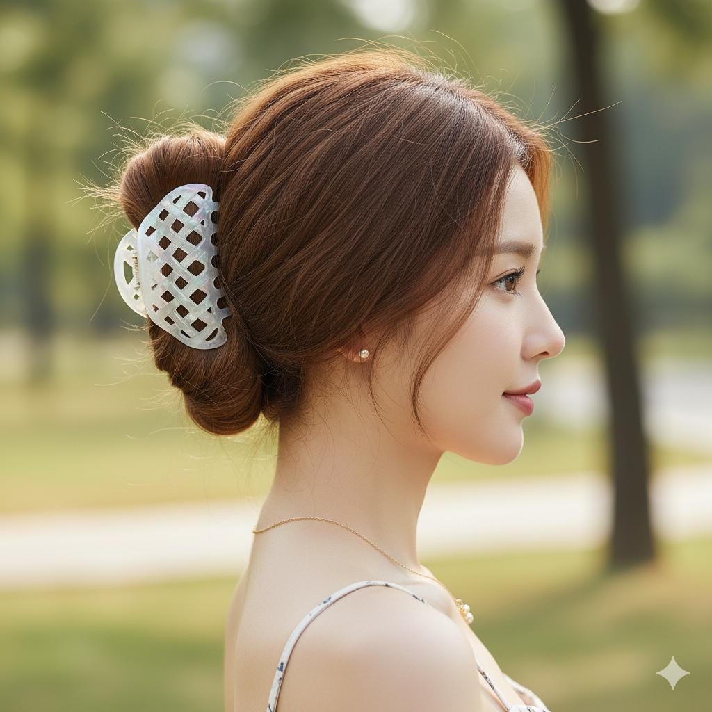 Round Pebble Check Pattern Hair Claw Clip (3.7) / Tortoise Shell Medium Size Ponytail Holder / French Pin / Hair Barrette for Woman