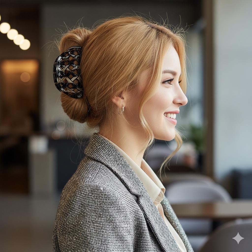 Round Pebble Check Pattern Hair Claw Clip (3.7) / Tortoise Shell Medium Size Ponytail Holder / French Pin / Hair Barrette for Woman