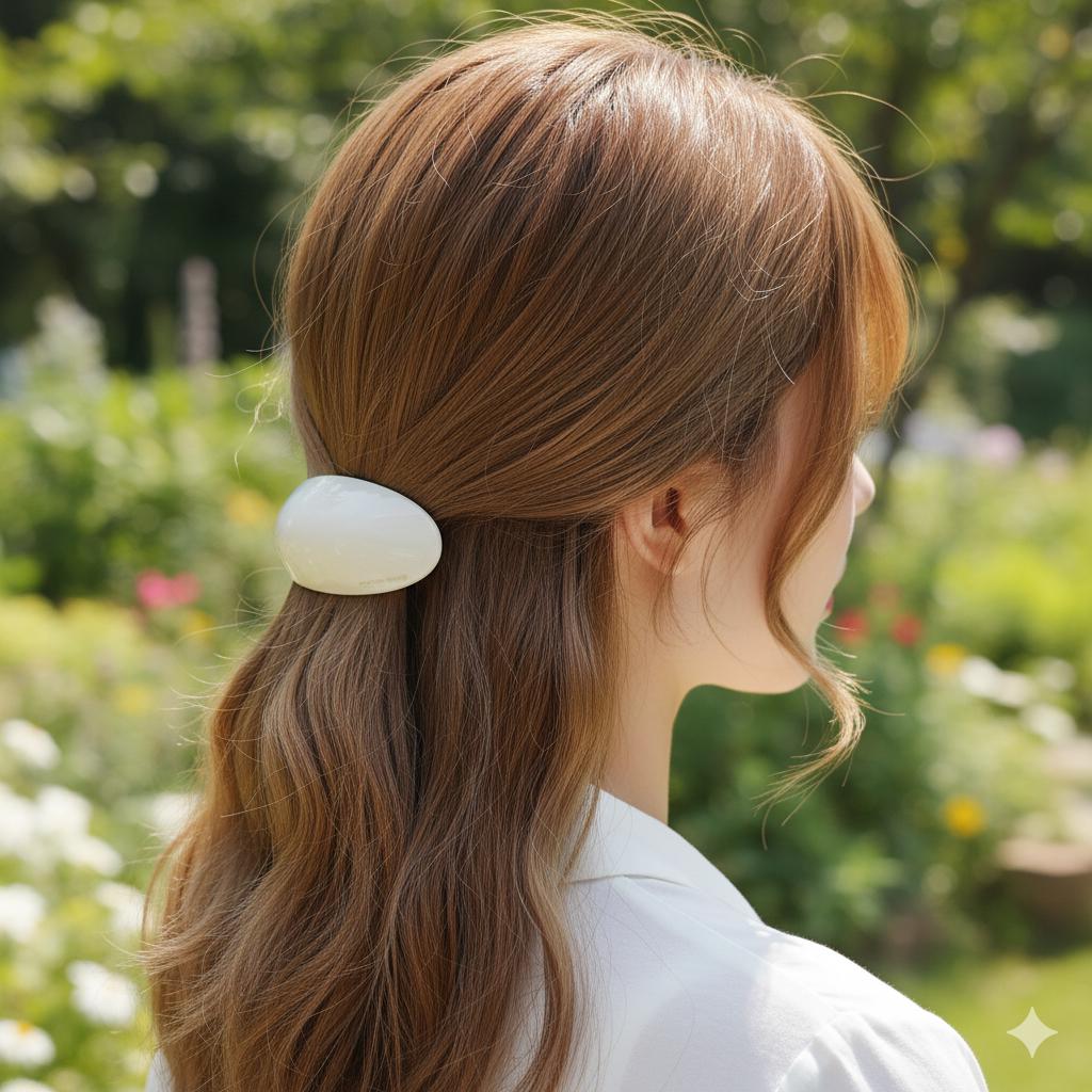 Painting Round Curved Hair Barrette (3.5 Inch) / Luxurious French Hair Pin / Automatic Hair Clip
