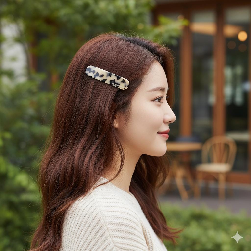 Tortoise Shell Simple Round Square Hair Barrette (5.1 Inch) / Leopard French Hair Pin / Hair Accessory for Woman / Automatic Hair Clip