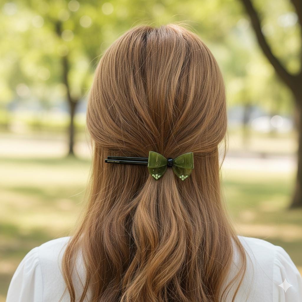 Tortoise Shell Cubic Big Ribbon Hair Barrette (5.1 Inch) / Leopard French Hair Pin / Hair Accessory for Woman / Automatic Hair Clip