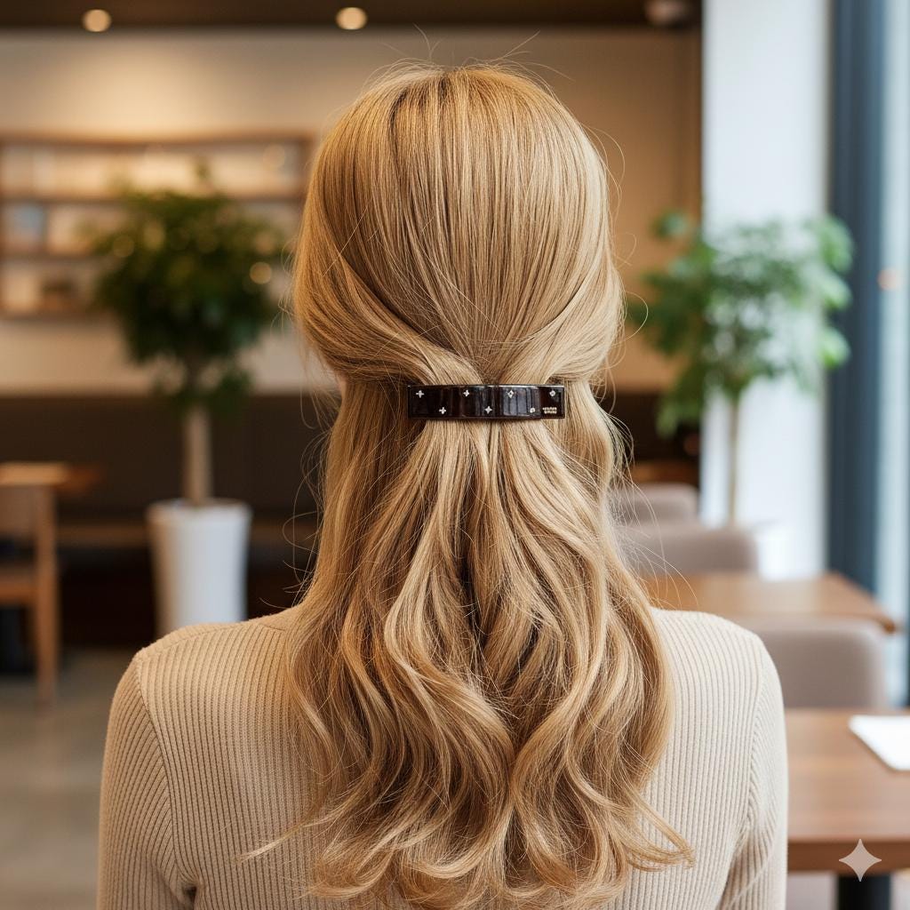 Chic Star Cubic Long Square Hair Barrette (3.3 Inch) / Simple French Hair Pin / Hair Accessory for Woman / Automatic Hair Clip