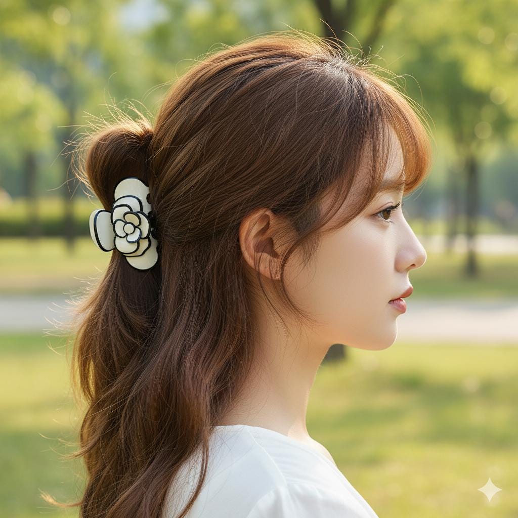 Pastel Color Camellia Flower Hair Claw Clip (2.4 Inch) / Tortoise Shell Medium Size Ponytail Holder / Hair Barrette for Woman