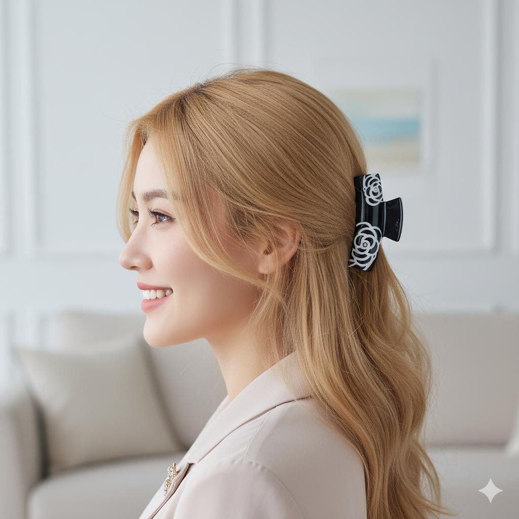 Curved Square Camellia Flower Hair Claw Clip (3.1 Inch) / Tortoise Shell French Hair Claw / Hair Barrette for Woman