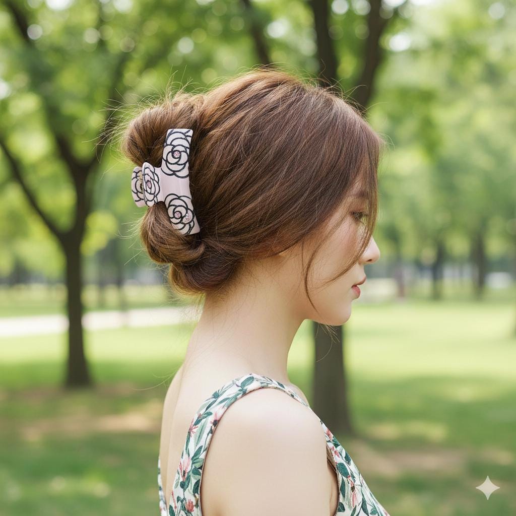 Curved Square Camellia Flower Hair Claw Clip (3.1 Inch) / Tortoise Shell French Hair Claw / Hair Barrette for Woman