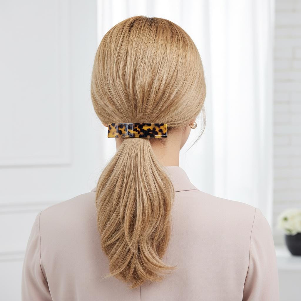 Leopard Square Hair Barrette (4.1 Inch) / Tortoise Shell French Hair Pin / Hair Accessory for Woman / Automatic Hair Clip Claw