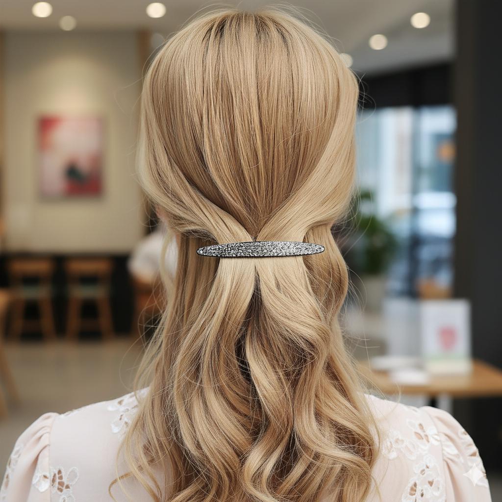 Black Cubic Long Oval Hair Barrette (4.0 Inch) / Tortoise Shell French Hair Pin / Hair Accessory for Woman / Automatic Hair Clip