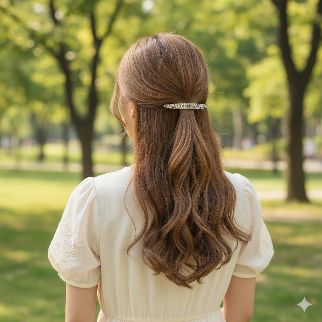 Black Cubic Long Oval Hair Barrette (4.0 Inch) / Tortoise Shell French Hair Pin / Hair Accessory for Woman / Automatic Hair Clip