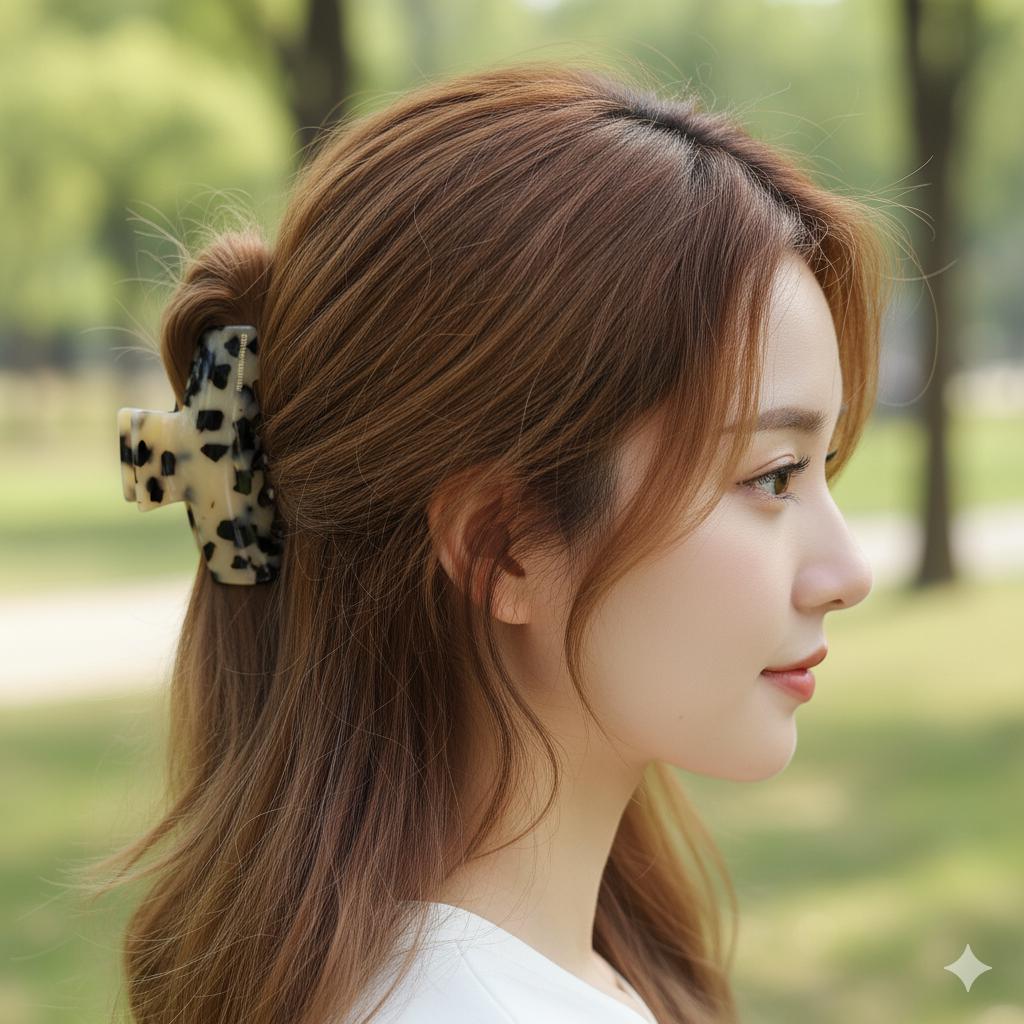 Leopard Marble Flat Hair Clip (3.3 Inch) / Tortoise Shell French Hair Pin / Hair Barrette for Woman