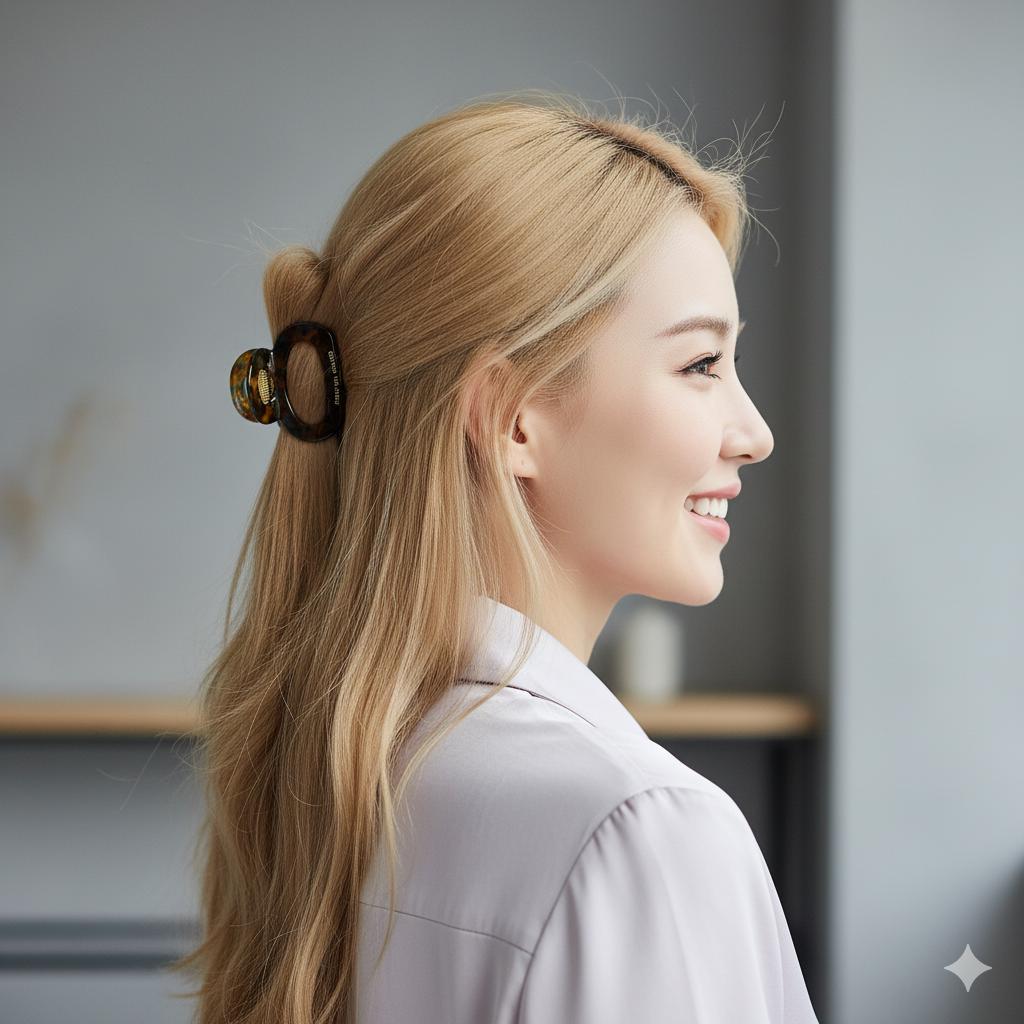 Leopard Snowman Hair Claw Clip (2.2 Inch) / Tortoise Shell Medium Size Ponytail Holder / Hair Barrette for Woman