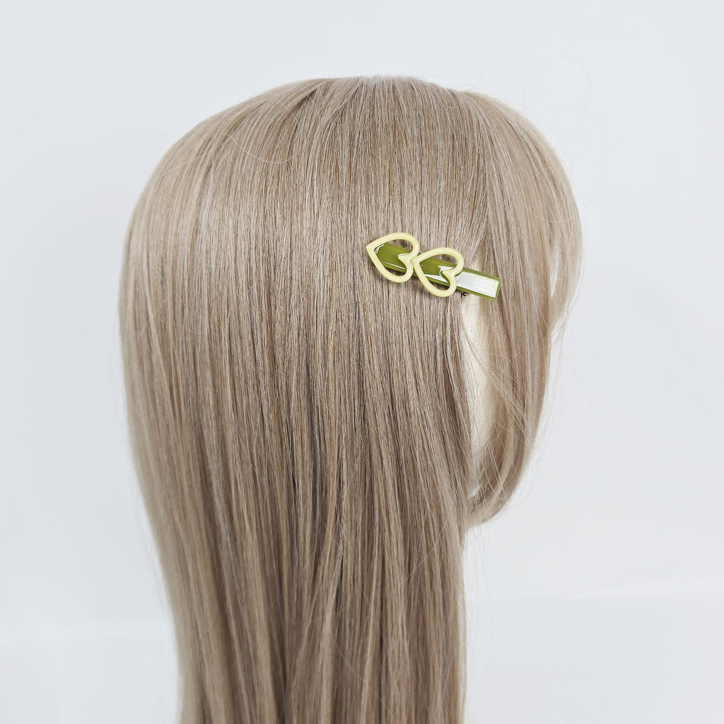 Twin Mini Heart Straight Side Hair Claw Clip (2 Inch) / Vivid Color French Pin / Alligator Hair Clip for Woman