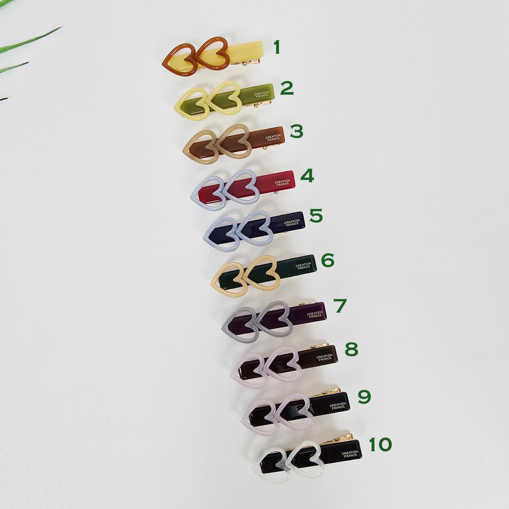 Twin Mini Heart Straight Side Hair Claw Clip (2 Inch) / Vivid Color French Pin / Alligator Hair Clip for Woman