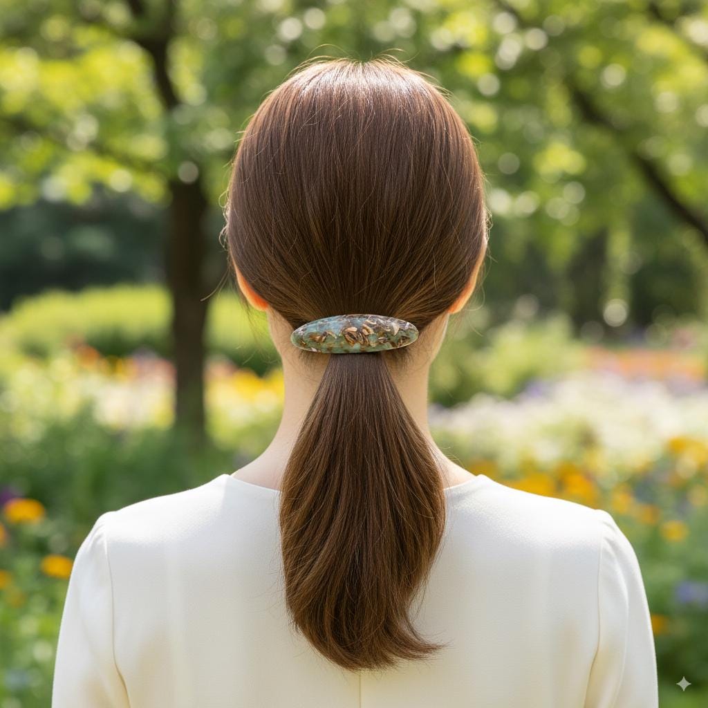 Round Oval Curve Half Updo Barrette (3.7 Inch) / Elegance French Hair Pin / Automatic Hair Clip