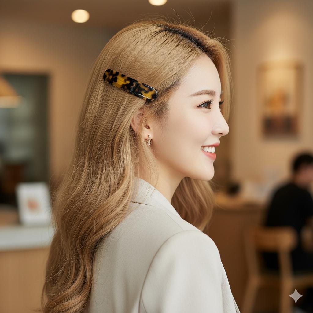 Tortoise Shell Simple Round Square Hair Barrette (5.1 Inch) / Leopard French Hair Pin / Hair Accessory for Woman / Automatic Hair Clip