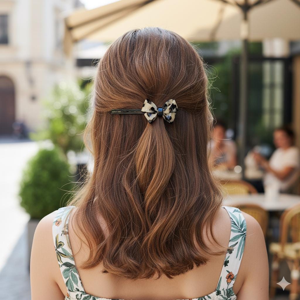 Tortoise Shell Bold Butterfly Ribbon Hair Barrette (4.7 Inch) / Leopard French Hair Pin / Hair Accessory for Woman / Automatic Hair Clip