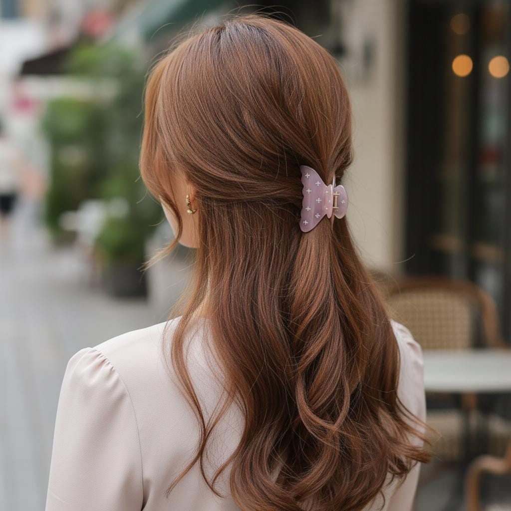 Chic Star Half Moon Hair Claw Clip with Cubic Stone (2.6 Inch) / Luxurious French Hair Pin / Hair Accessory for Woman