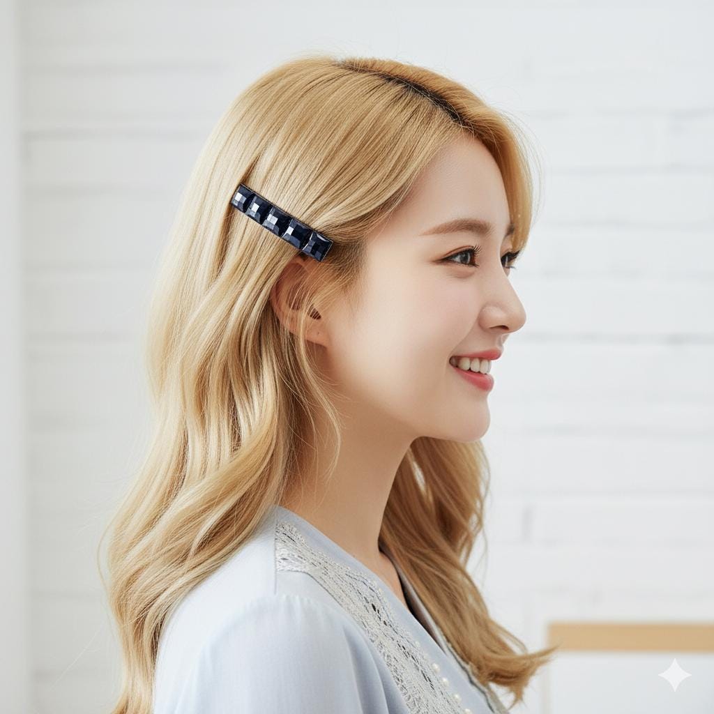 Square Formica Hair Barrette (2.4 Inch) / Diamond Cut Formica Stone Barrette / Vintage Antique Hair Accessory / Automatic Hair Pin