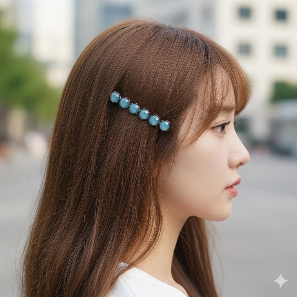 Vintage Antique Formica Circle Hair Barrette (2.4 Inch) / Diamond Cut Formica Stone Decorated Barrette / Automatic Hair Pin
