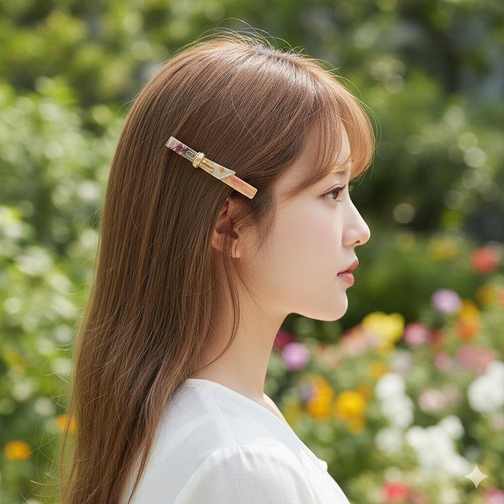 Cubic Point Mini Ribbon Hair Clip (2.6 Inch) / Small French Hair Pin / Alligator Clip for Woman