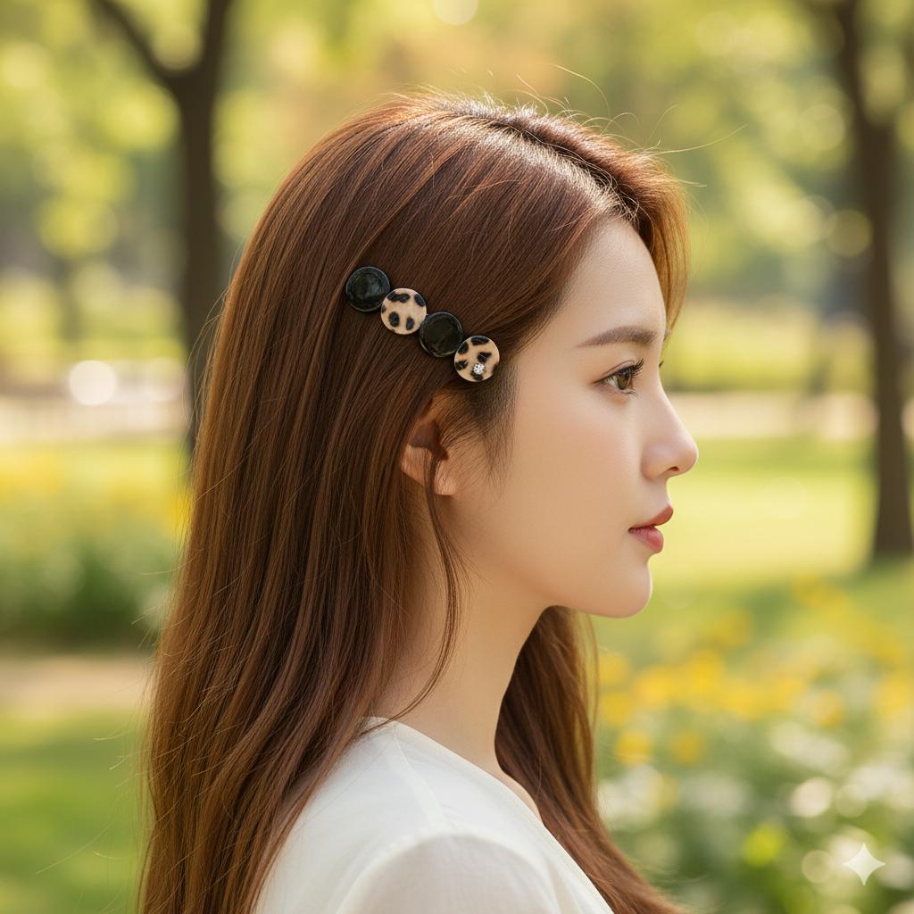 Leopard Floral Leaf Hair Barrette (2.6 Inch) / Tortoise Shell French Hair Pin / Hair Accessory for Woman / Automatic Hair Clip