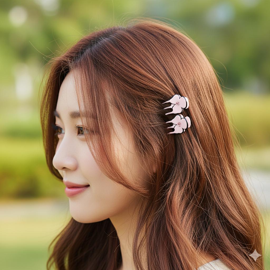 Three Floral Leaf Hair Clip (2 pieces in 1 set) / Cute Small French Hair Pin / Hair Barrette for Woman / Pastel Color French Barrette